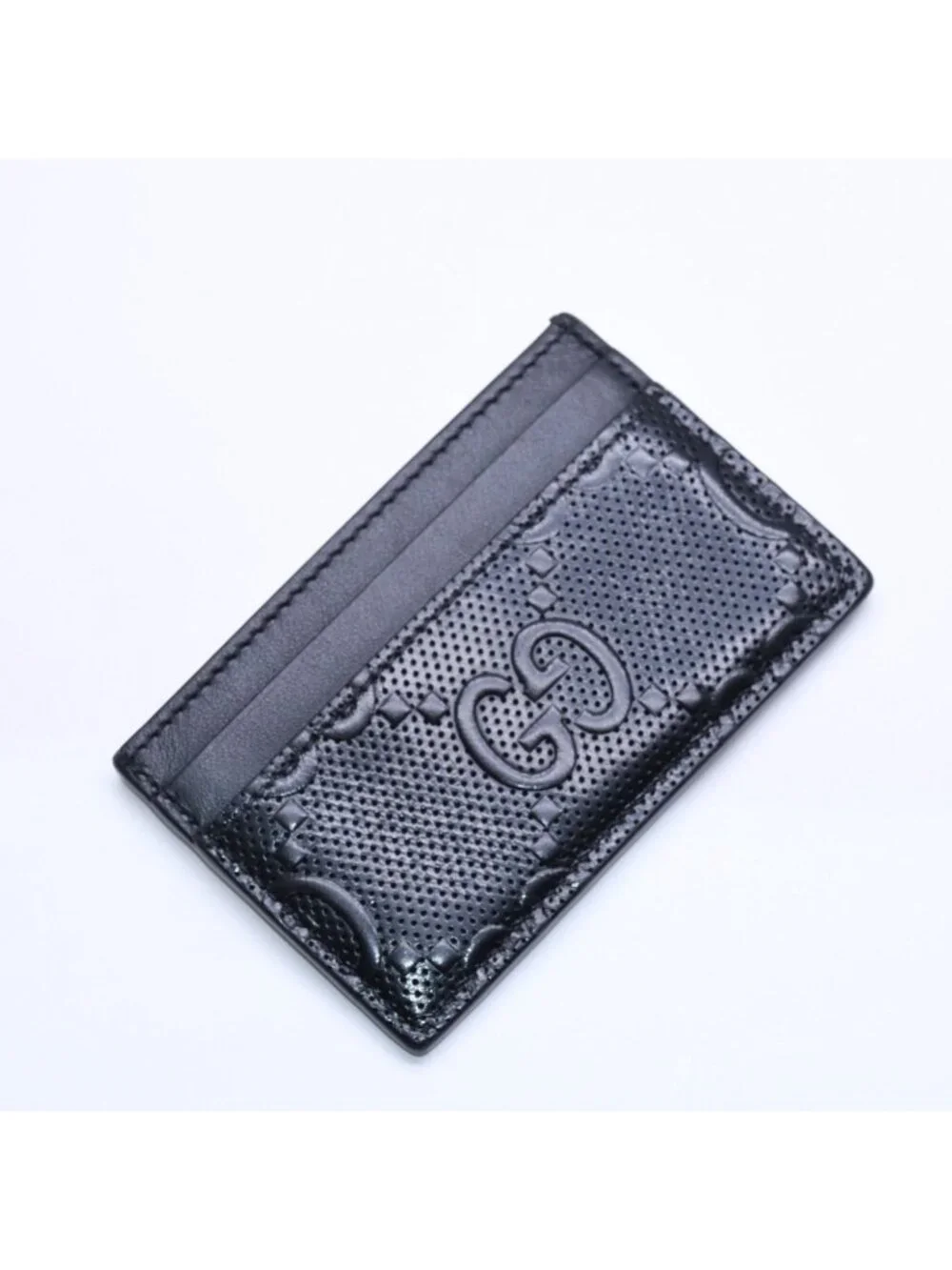 Gucci Card Case Business GG Embossed Leather Black